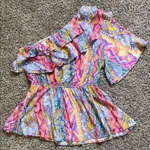 Savanna Jane Colorful One-Shoulder Ruffle Top